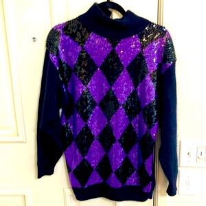 Purple Sequins Diamonds Sweater Sz M